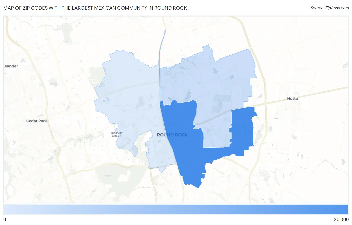 Zip Codes with the Largest Mexican Community in Round Rock Map