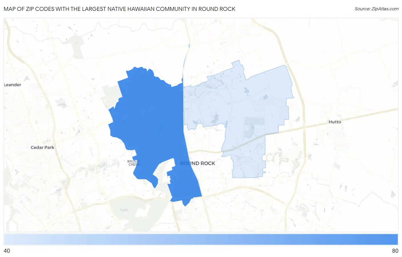 Zip Codes with the Largest Native Hawaiian Community in Round Rock Map