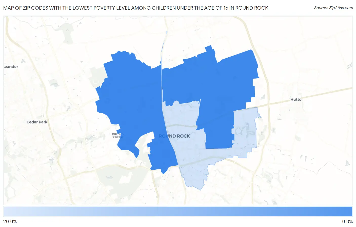 Zip Codes with the Lowest Poverty Level Among Children Under the Age of 16 in Round Rock Map