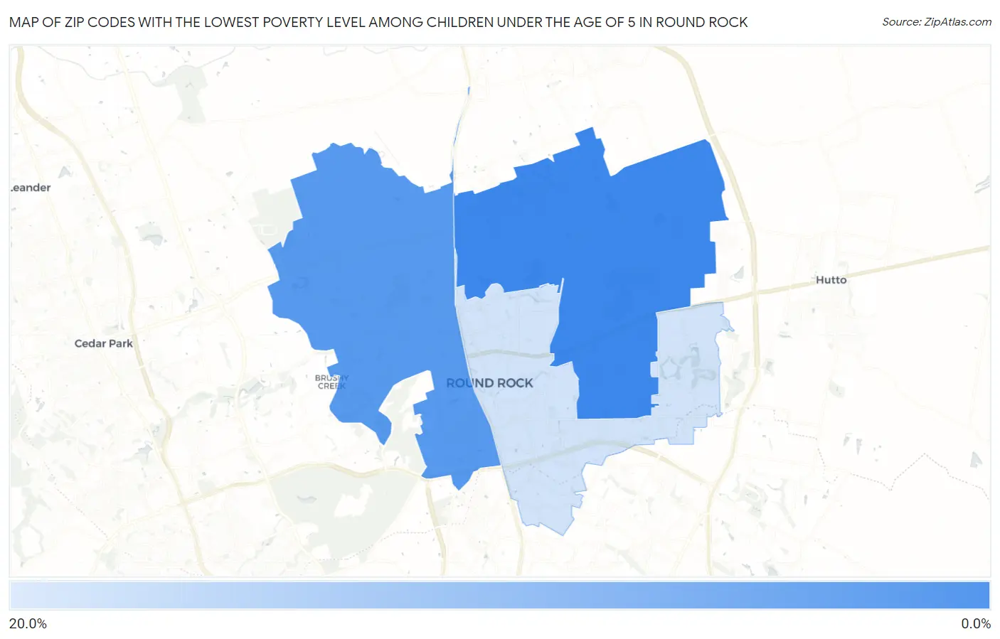 Zip Codes with the Lowest Poverty Level Among Children Under the Age of 5 in Round Rock Map