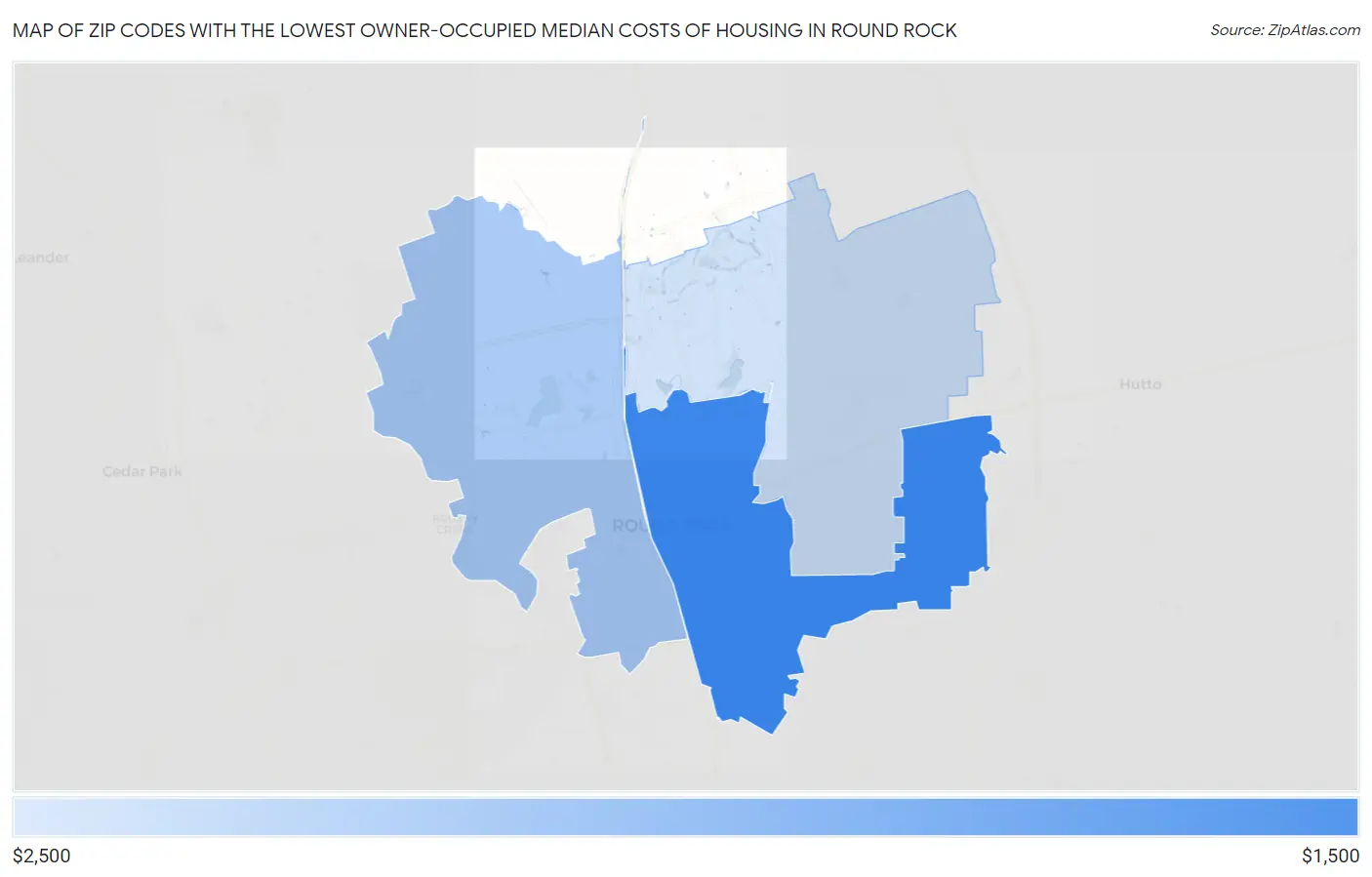 Zip Codes with the Lowest Owner-Occupied Median Costs of Housing in Round Rock Map