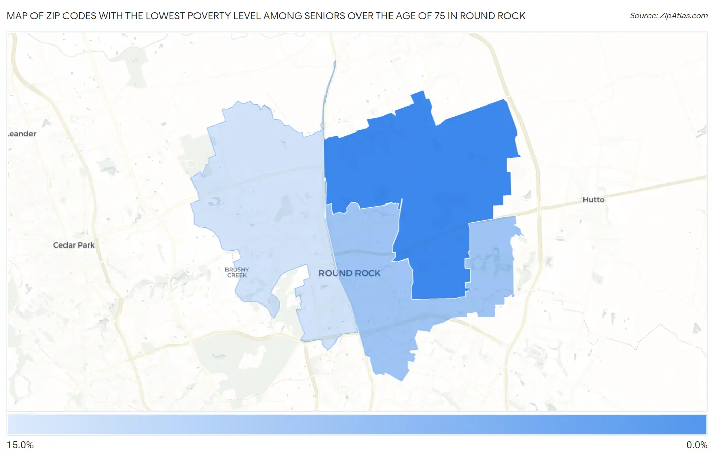 Zip Codes with the Lowest Poverty Level Among Seniors Over the Age of 75 in Round Rock Map