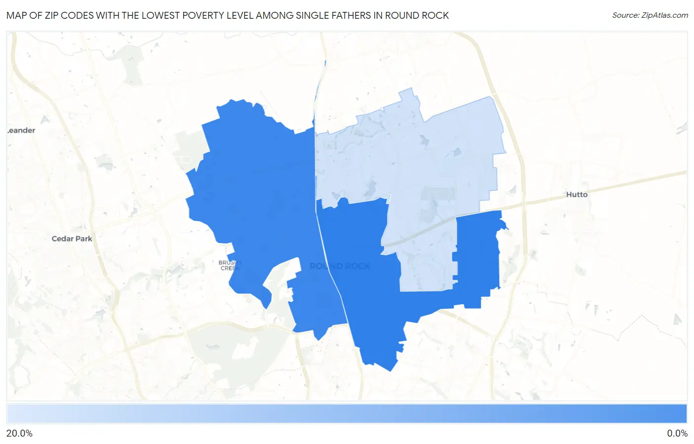 Zip Codes with the Lowest Poverty Level Among Single Fathers in Round Rock Map