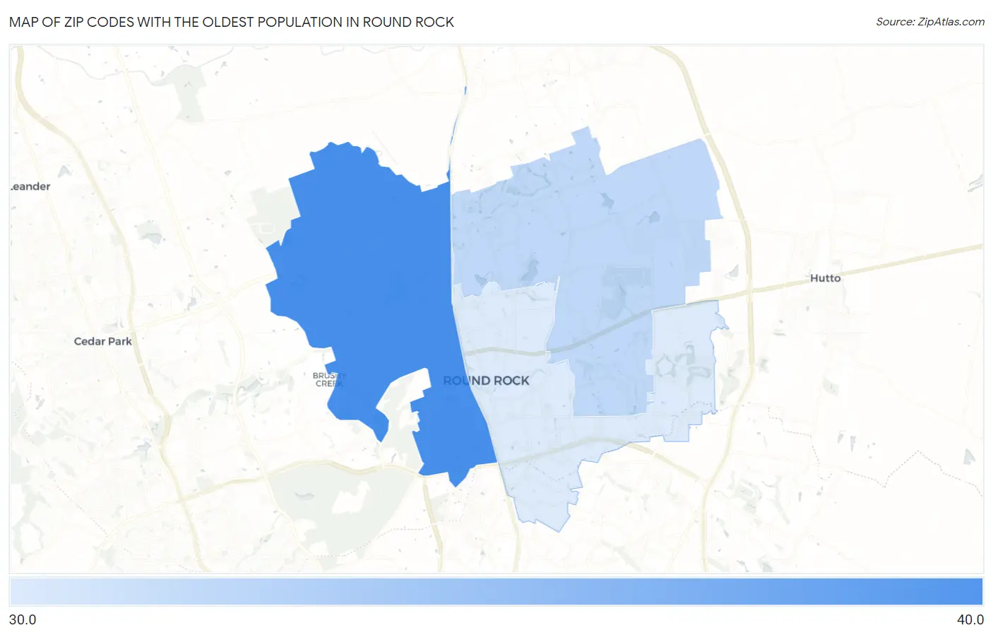 Zip Codes with the Oldest Population in Round Rock Map