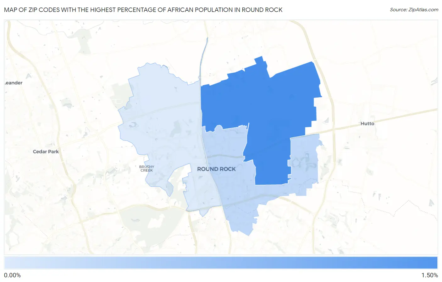 Zip Codes with the Highest Percentage of African Population in Round Rock Map