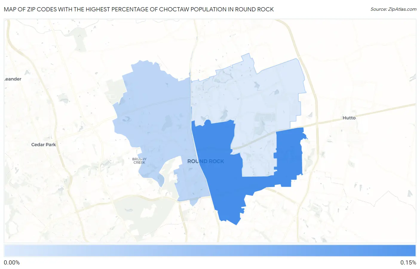Zip Codes with the Highest Percentage of Choctaw Population in Round Rock Map