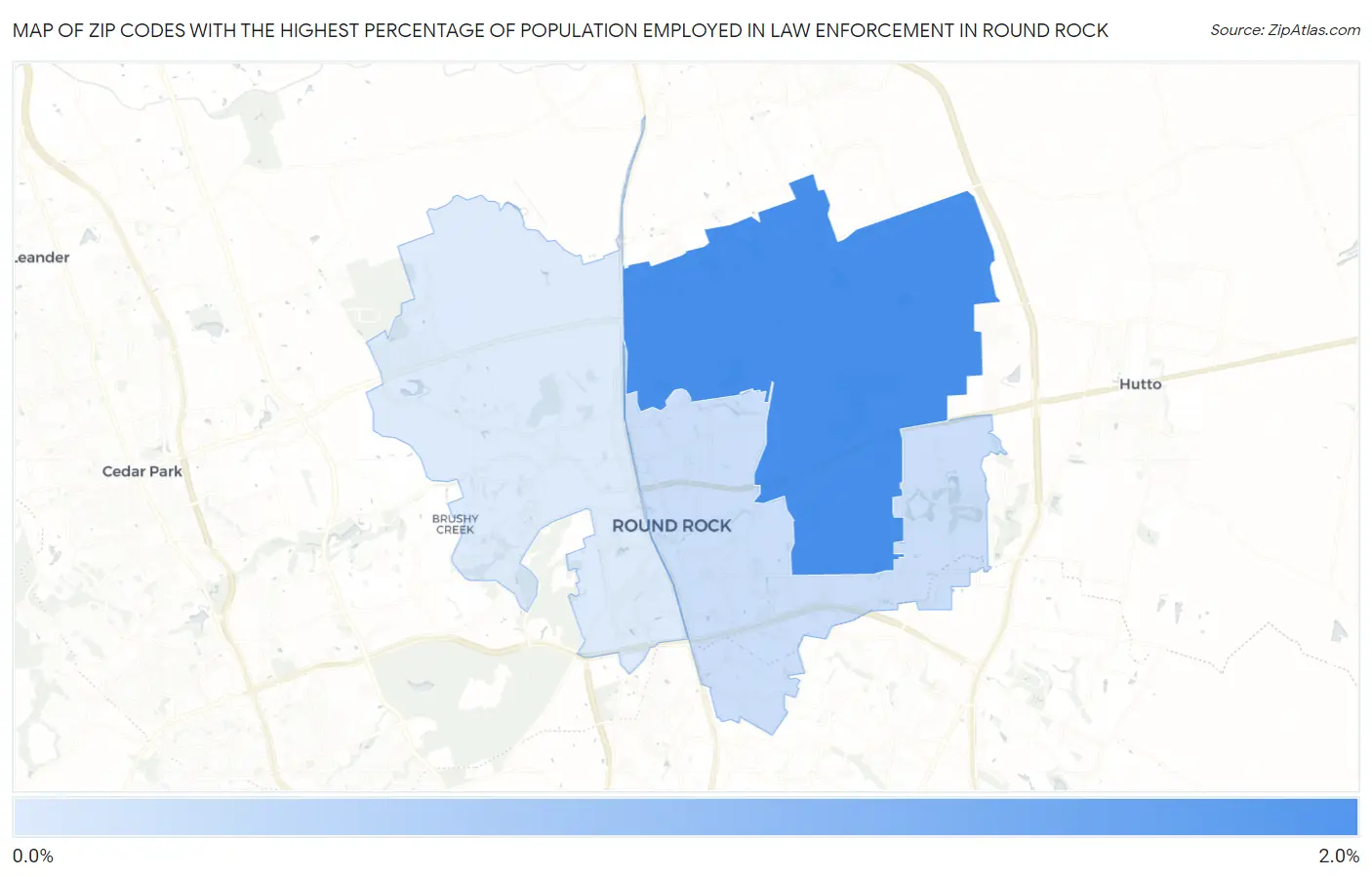 Zip Codes with the Highest Percentage of Population Employed in Law Enforcement in Round Rock Map