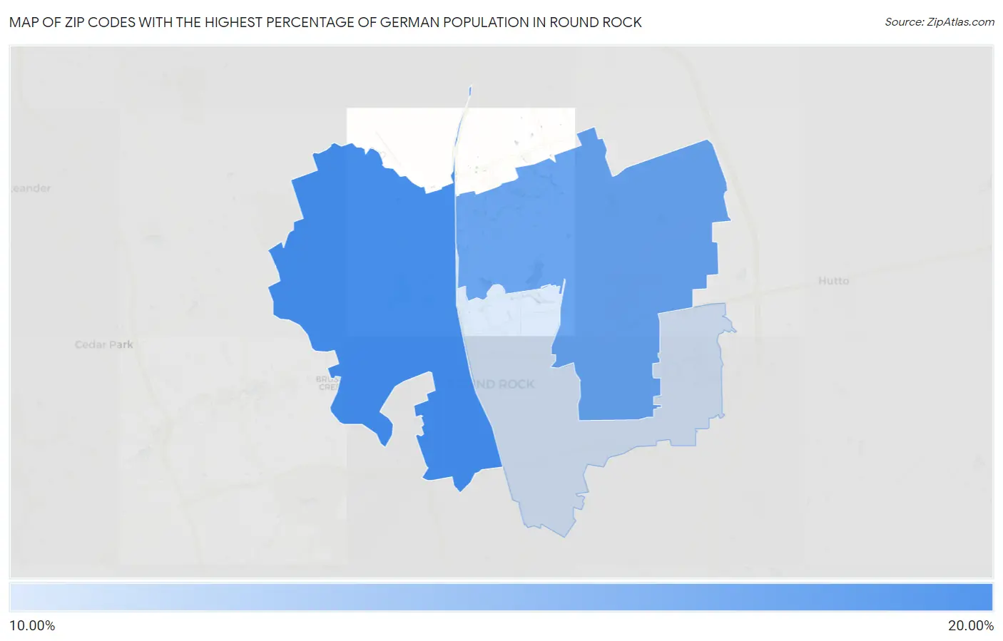 Zip Codes with the Highest Percentage of German Population in Round Rock Map