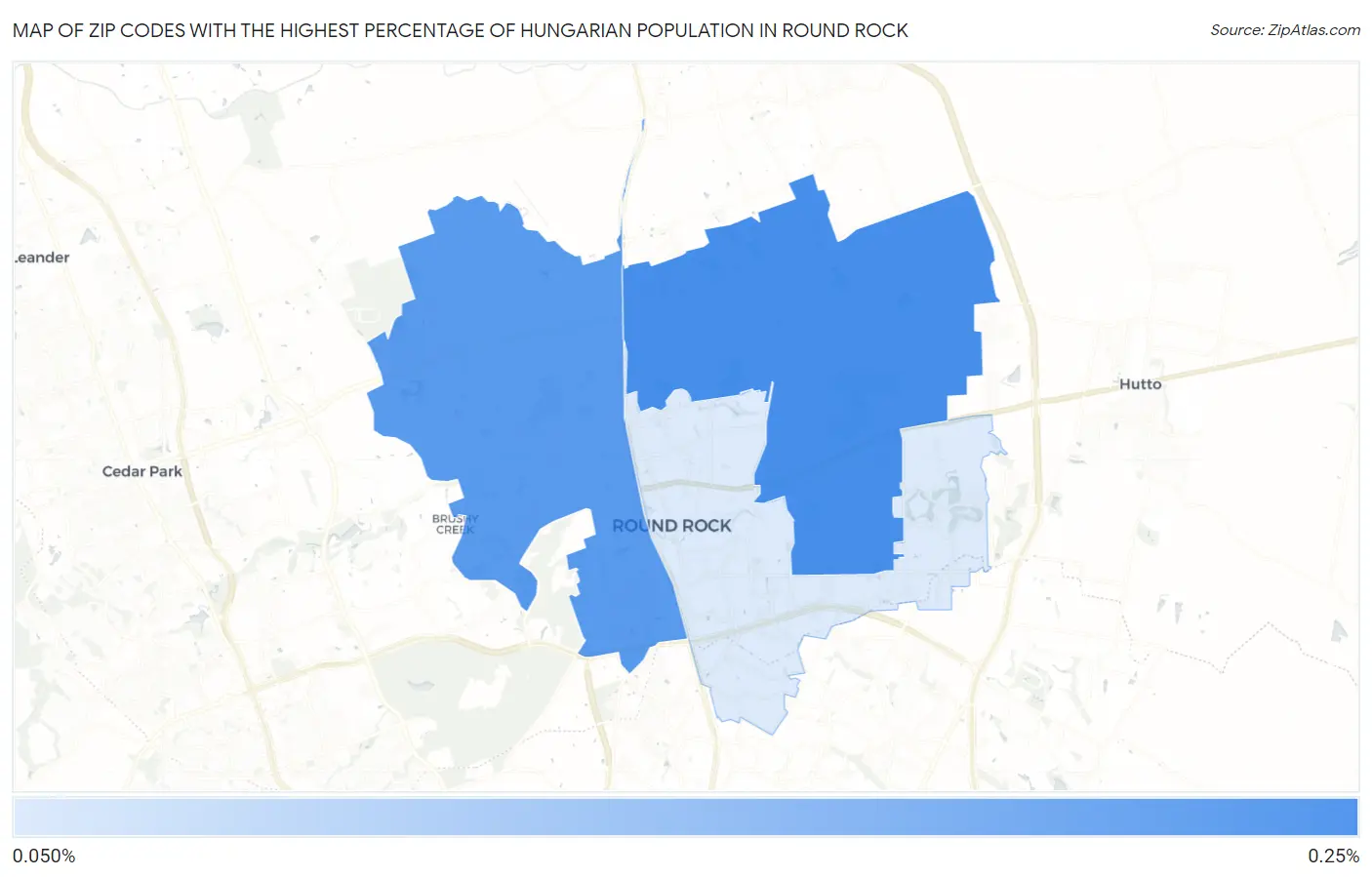 Zip Codes with the Highest Percentage of Hungarian Population in Round Rock Map