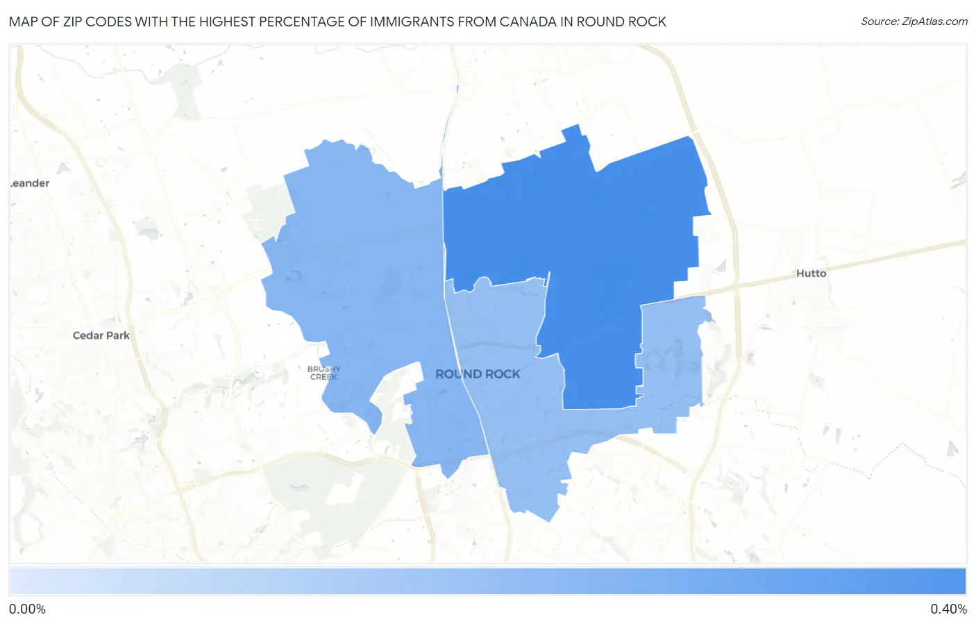 Zip Codes with the Highest Percentage of Immigrants from Canada in Round Rock Map