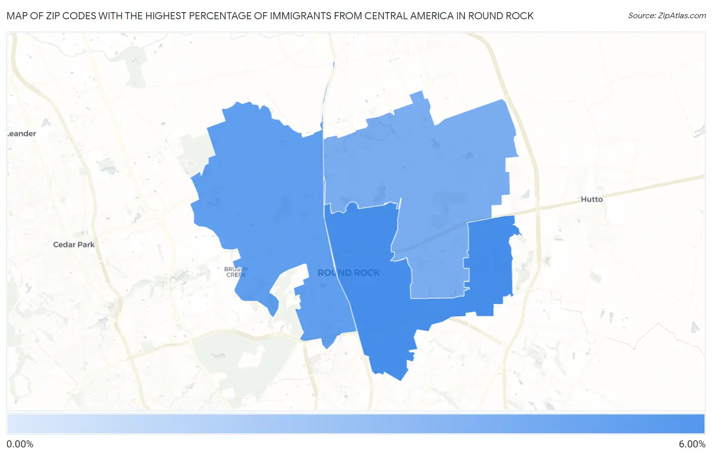 Zip Codes with the Highest Percentage of Immigrants from Central America in Round Rock Map