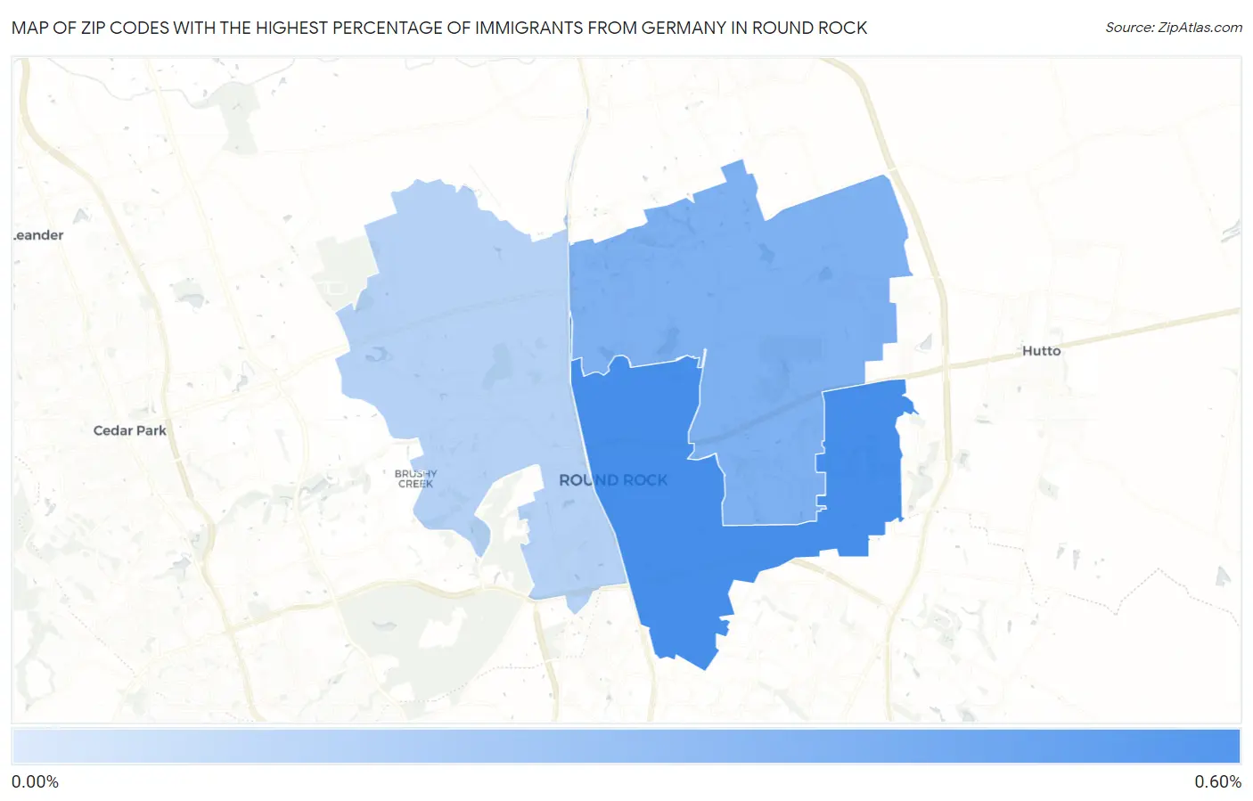 Zip Codes with the Highest Percentage of Immigrants from Germany in Round Rock Map