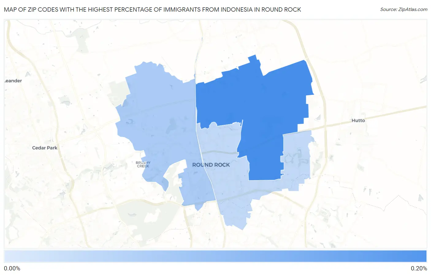 Zip Codes with the Highest Percentage of Immigrants from Indonesia in Round Rock Map