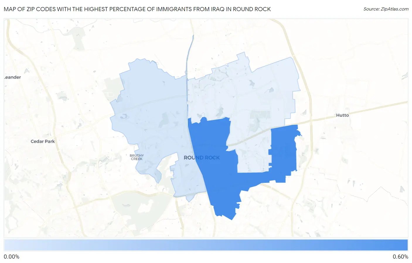 Zip Codes with the Highest Percentage of Immigrants from Iraq in Round Rock Map