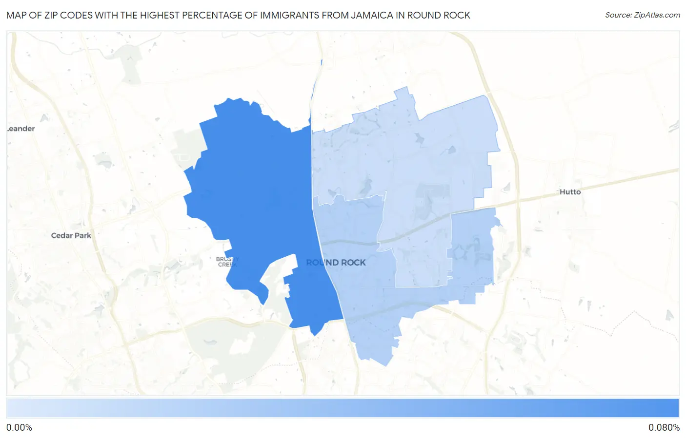 Zip Codes with the Highest Percentage of Immigrants from Jamaica in Round Rock Map