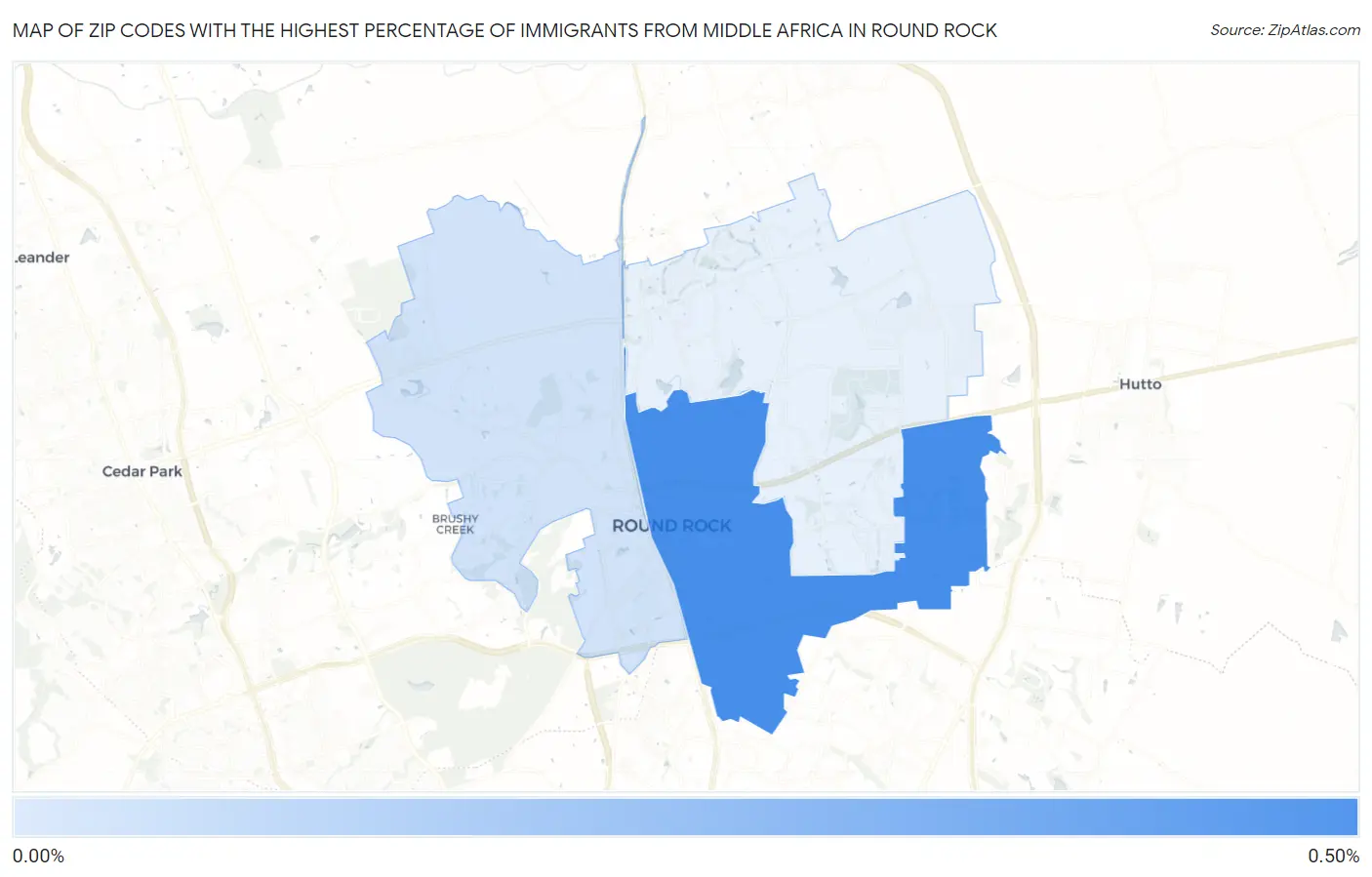 Zip Codes with the Highest Percentage of Immigrants from Middle Africa in Round Rock Map