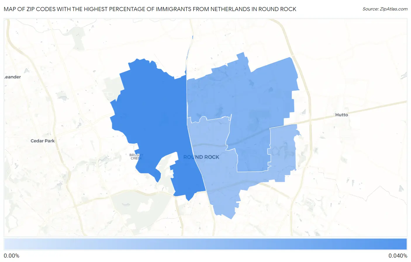Zip Codes with the Highest Percentage of Immigrants from Netherlands in Round Rock Map