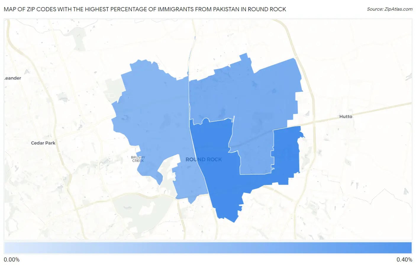 Zip Codes with the Highest Percentage of Immigrants from Pakistan in Round Rock Map