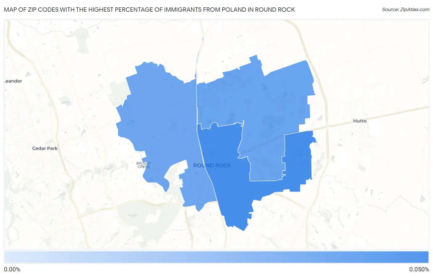Zip Codes with the Highest Percentage of Immigrants from Poland in Round Rock Map