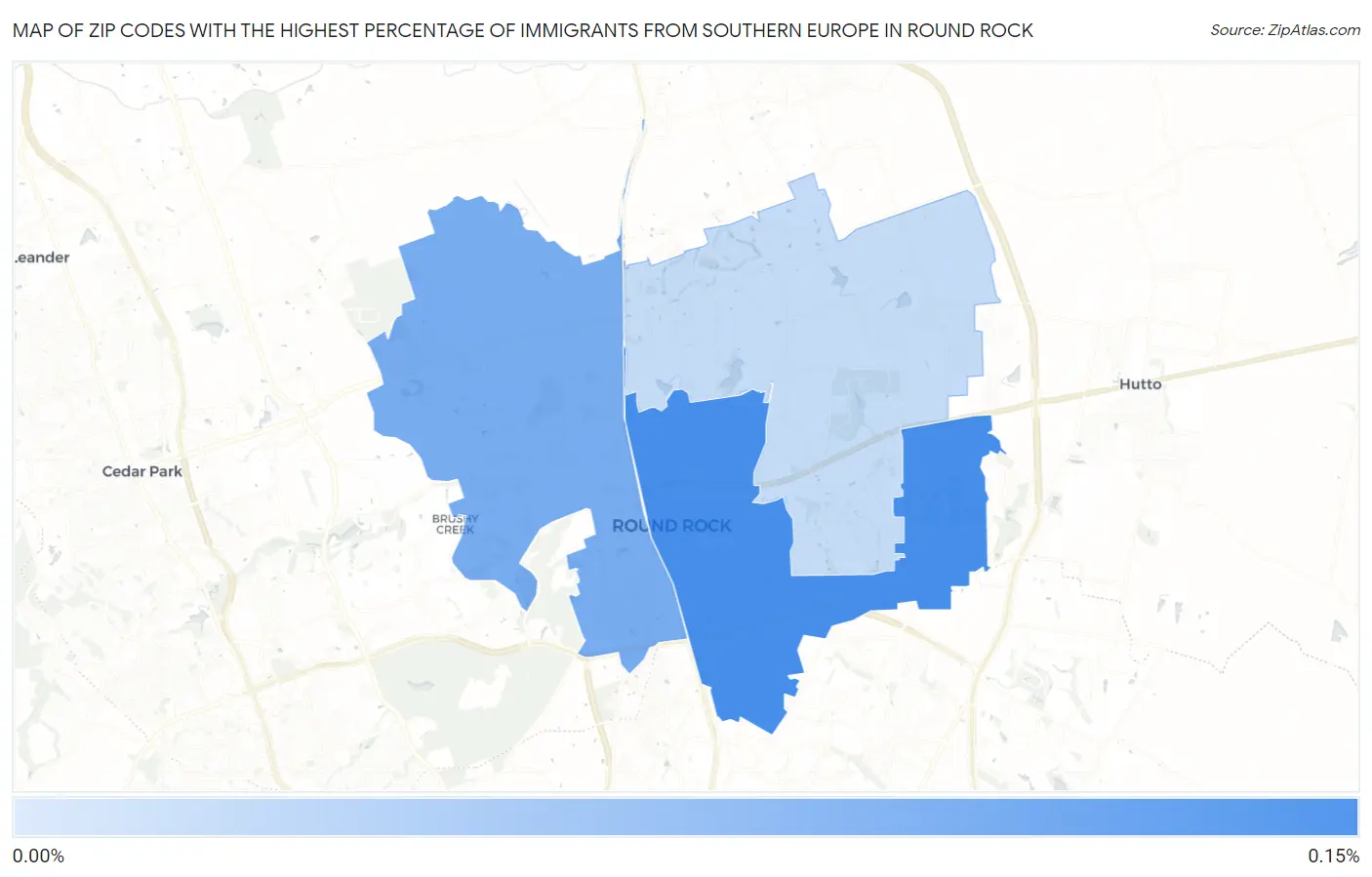 Zip Codes with the Highest Percentage of Immigrants from Southern Europe in Round Rock Map