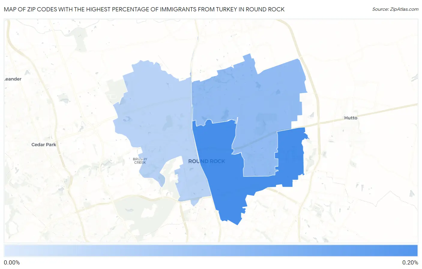 Zip Codes with the Highest Percentage of Immigrants from Turkey in Round Rock Map