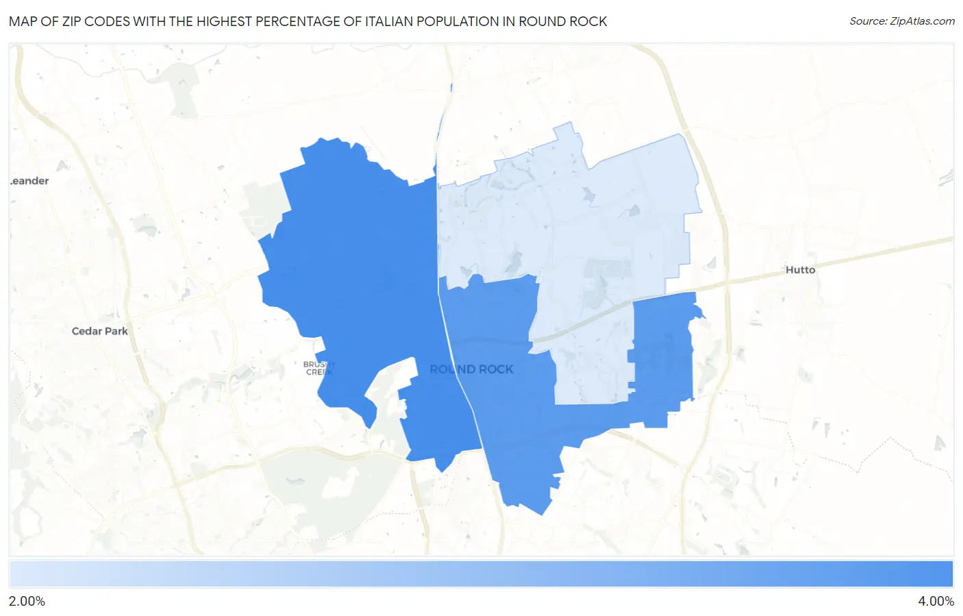 Zip Codes with the Highest Percentage of Italian Population in Round Rock Map