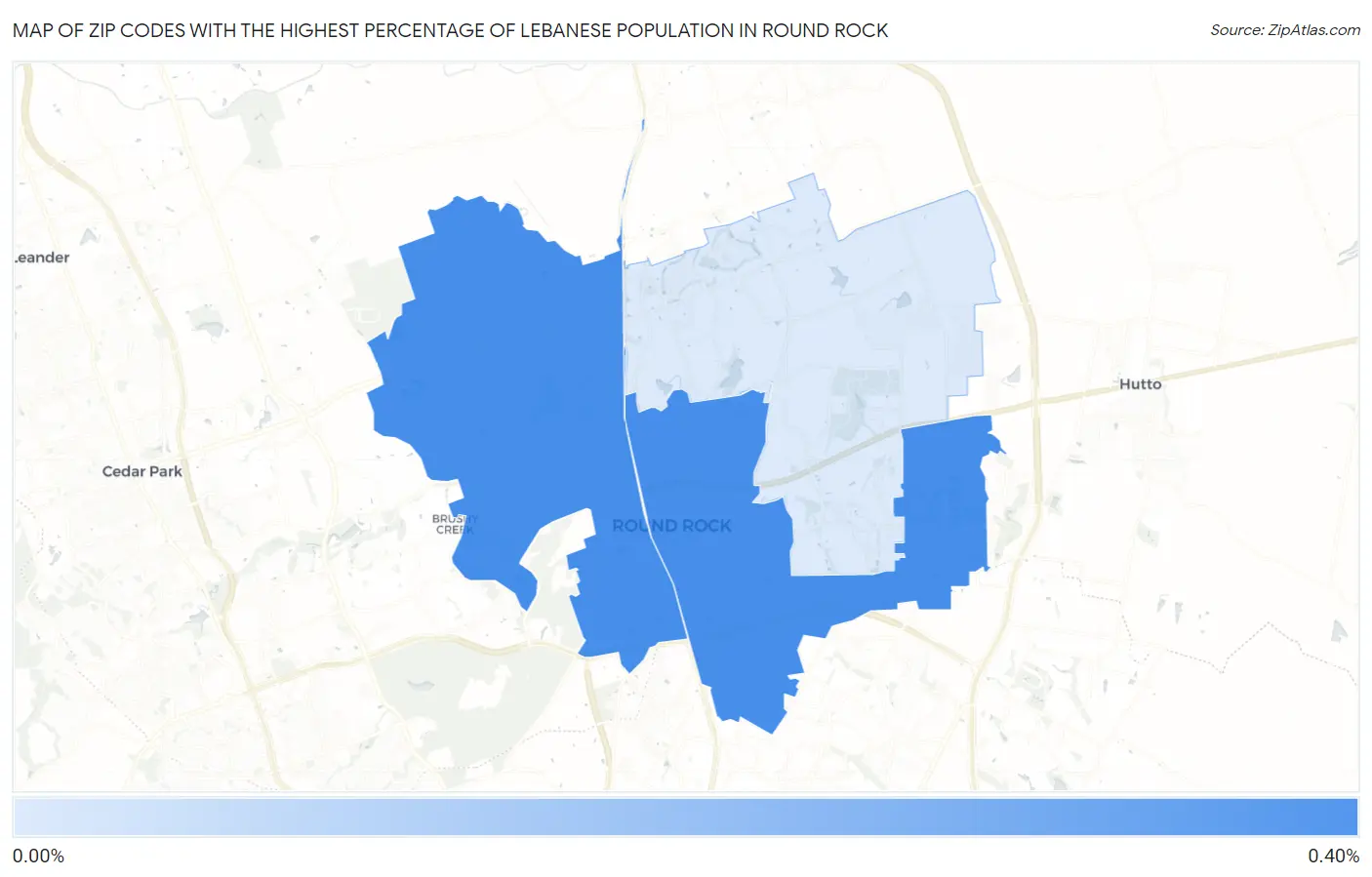 Zip Codes with the Highest Percentage of Lebanese Population in Round Rock Map