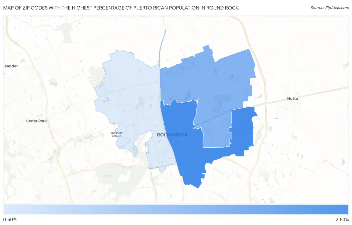 Zip Codes with the Highest Percentage of Puerto Rican Population in Round Rock Map