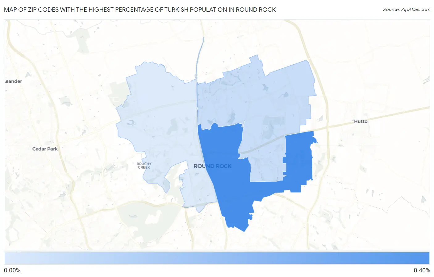 Zip Codes with the Highest Percentage of Turkish Population in Round Rock Map