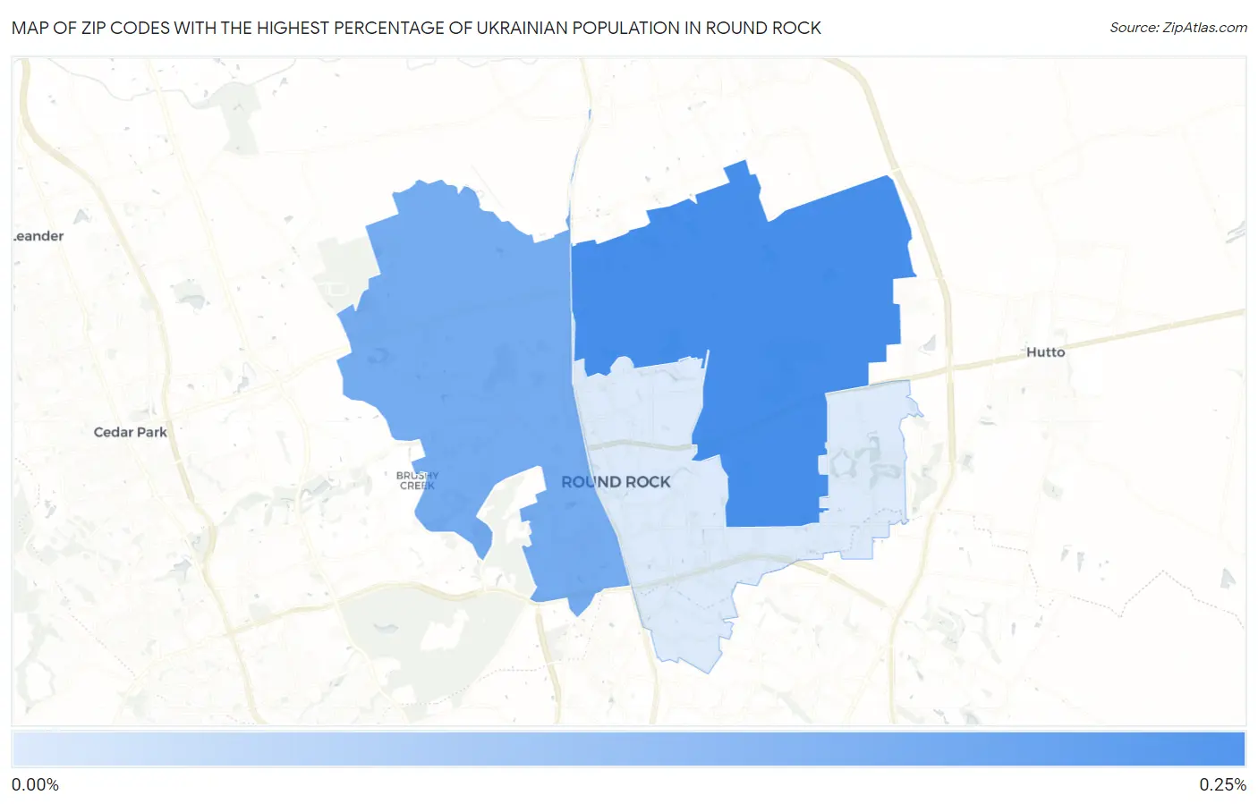 Zip Codes with the Highest Percentage of Ukrainian Population in Round Rock Map