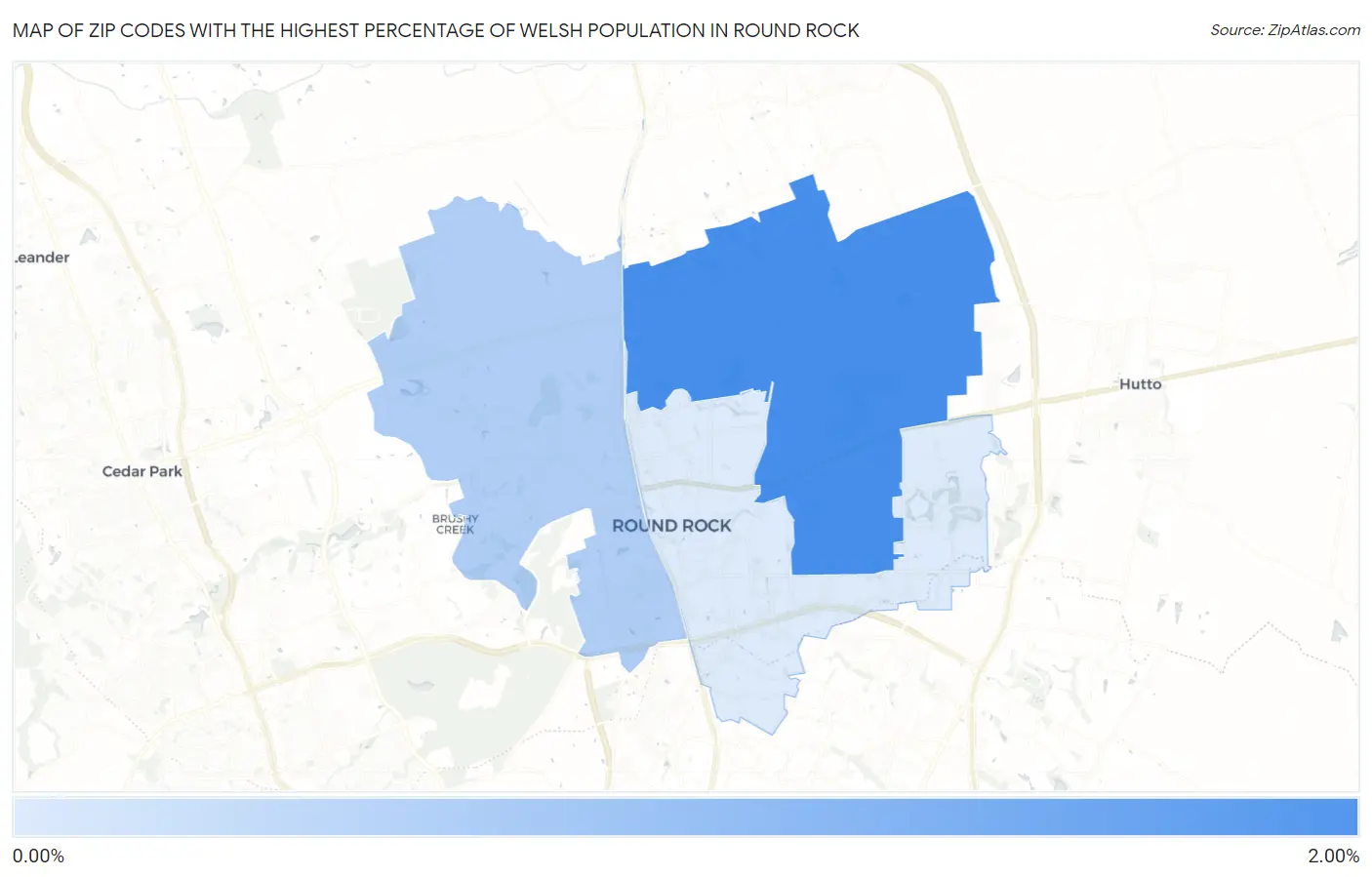 Zip Codes with the Highest Percentage of Welsh Population in Round Rock Map