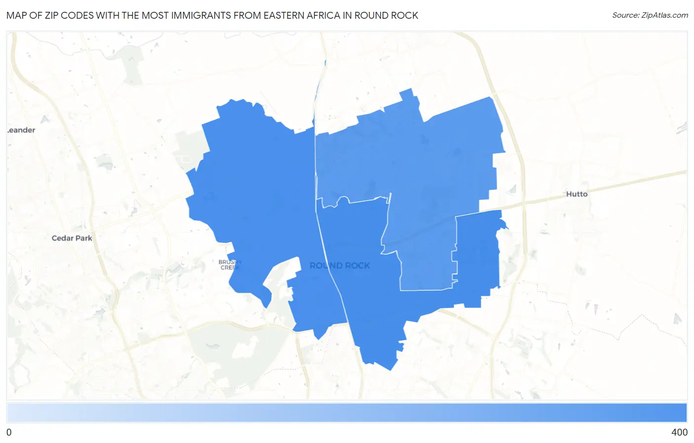 Zip Codes with the Most Immigrants from Eastern Africa in Round Rock Map