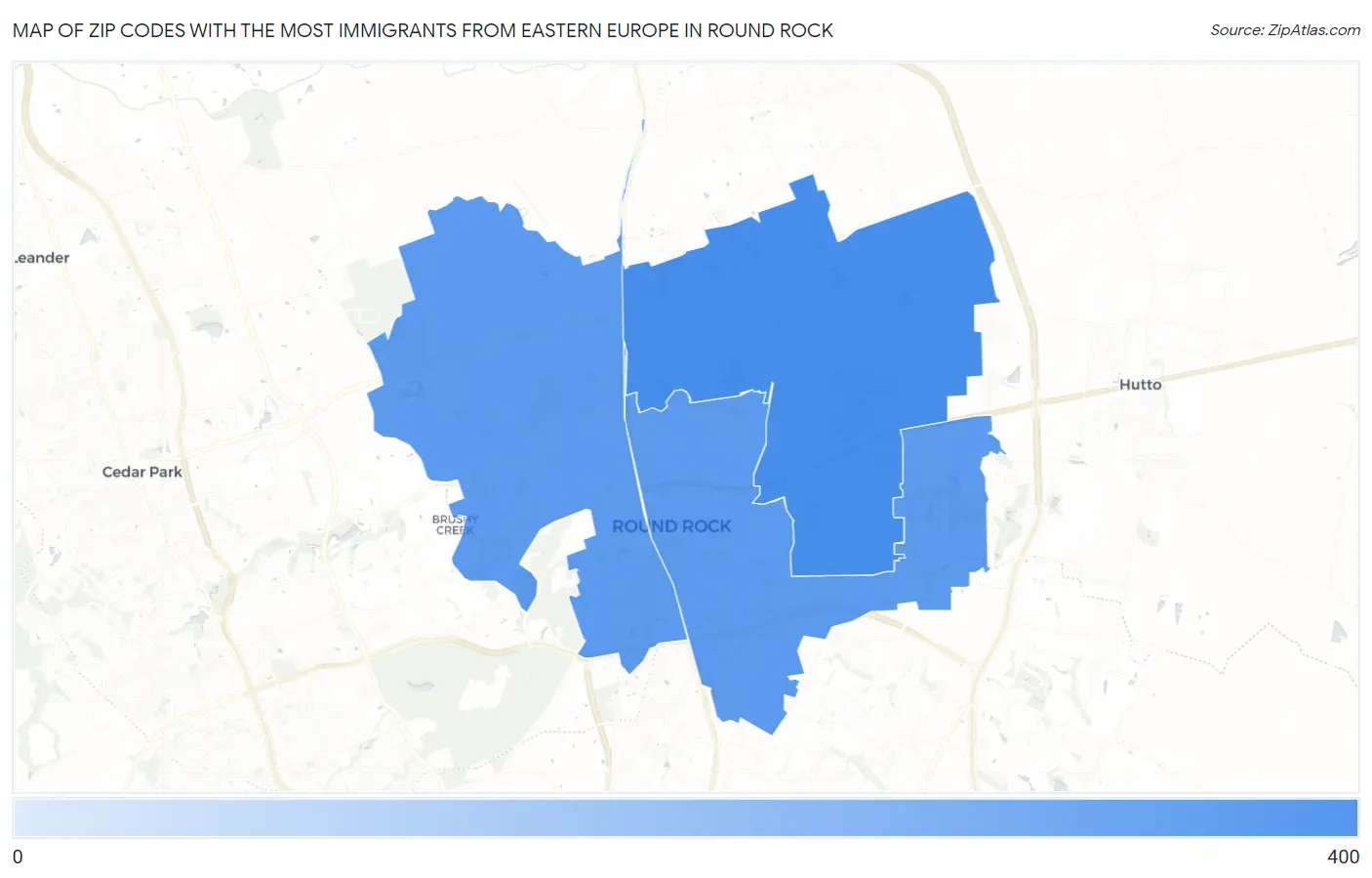 Zip Codes with the Most Immigrants from Eastern Europe in Round Rock Map