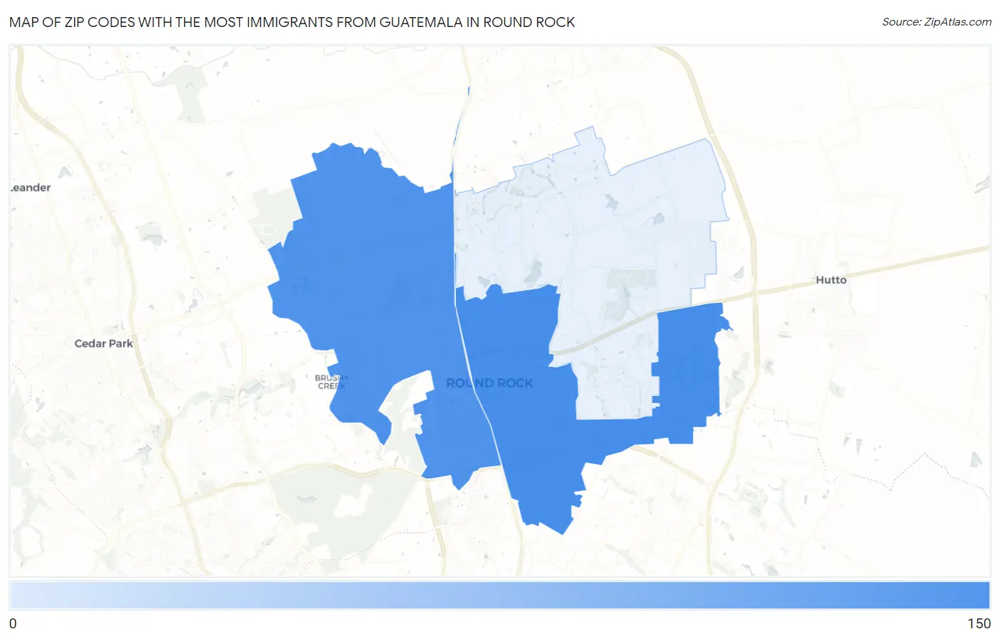 Zip Codes with the Most Immigrants from Guatemala in Round Rock Map