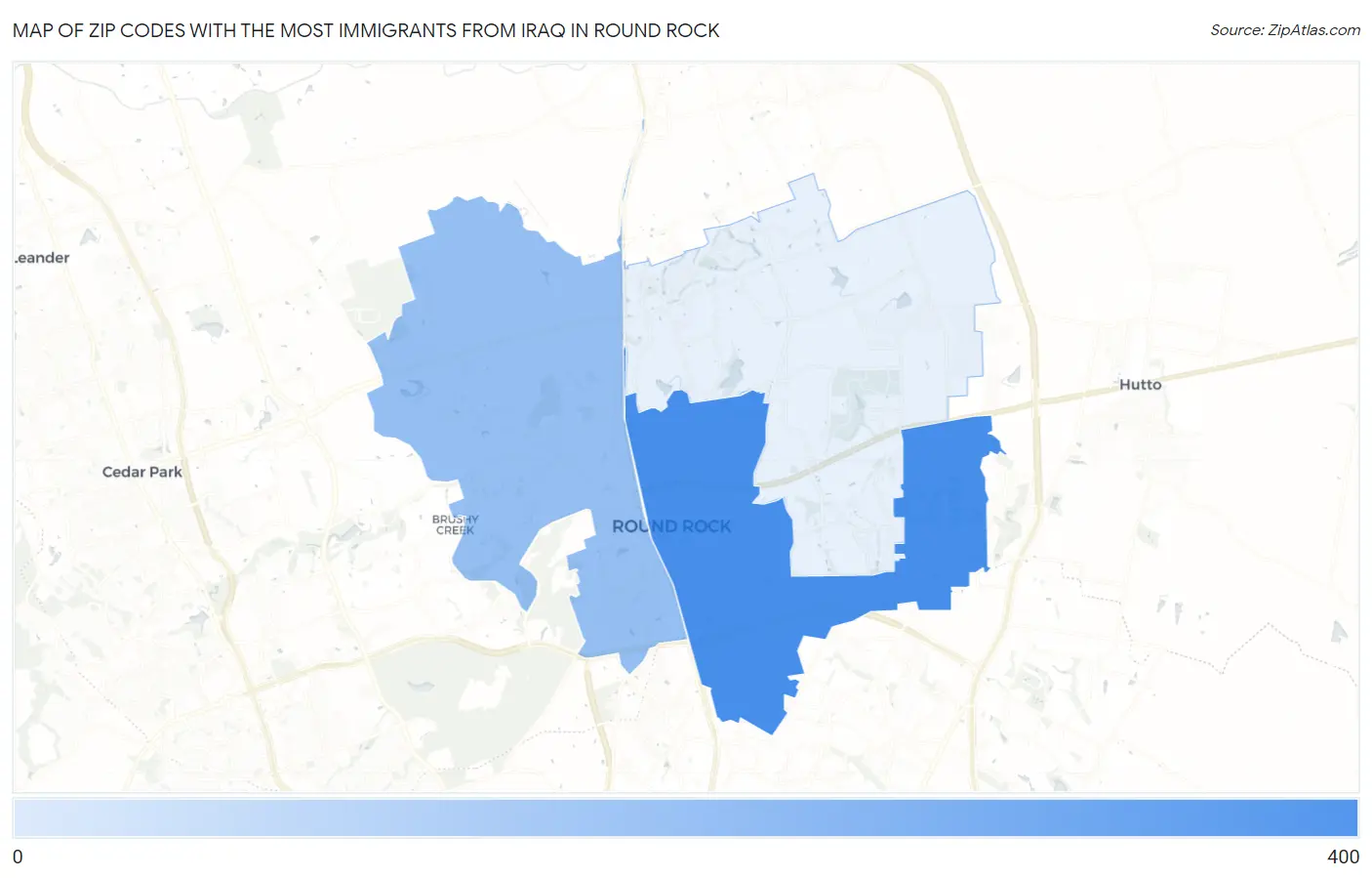 Zip Codes with the Most Immigrants from Iraq in Round Rock Map