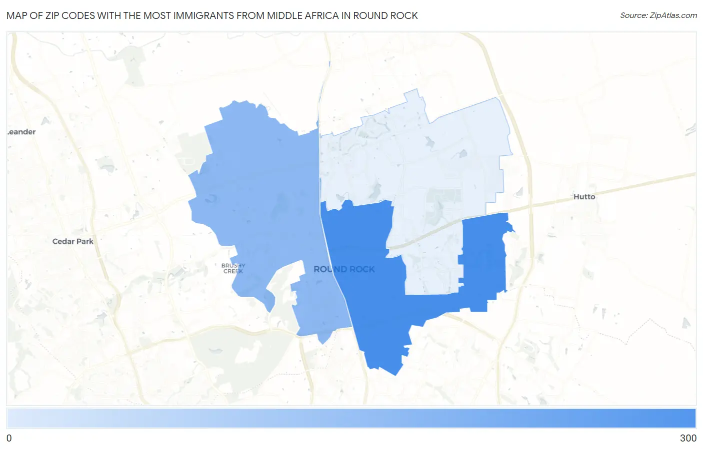 Zip Codes with the Most Immigrants from Middle Africa in Round Rock Map