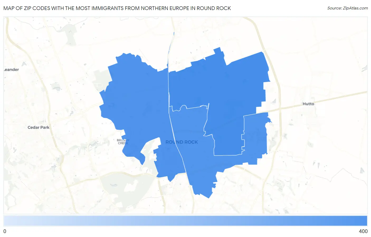 Zip Codes with the Most Immigrants from Northern Europe in Round Rock Map