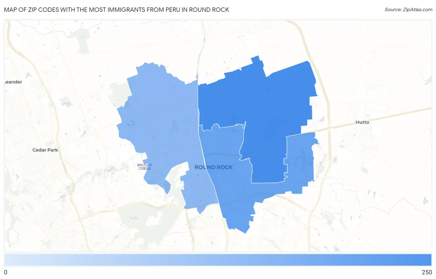 Zip Codes with the Most Immigrants from Peru in Round Rock Map