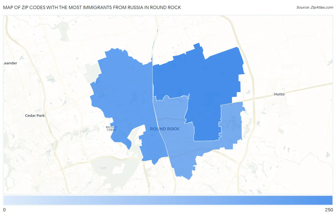 Zip Codes with the Most Immigrants from Russia in Round Rock Map