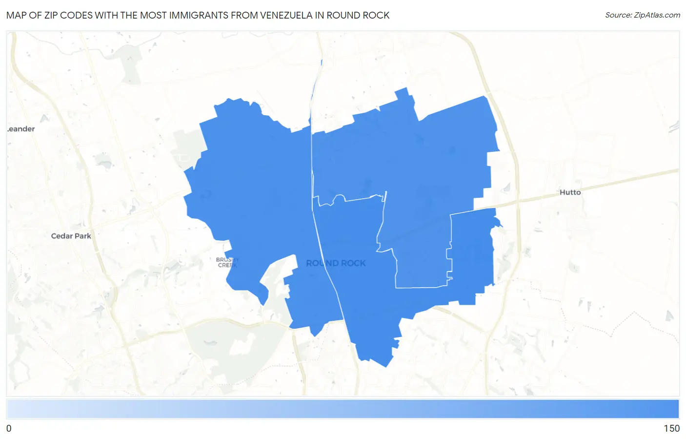 Zip Codes with the Most Immigrants from Venezuela in Round Rock Map