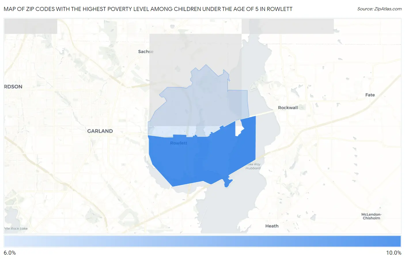 Zip Codes with the Highest Poverty Level Among Children Under the Age of 5 in Rowlett Map