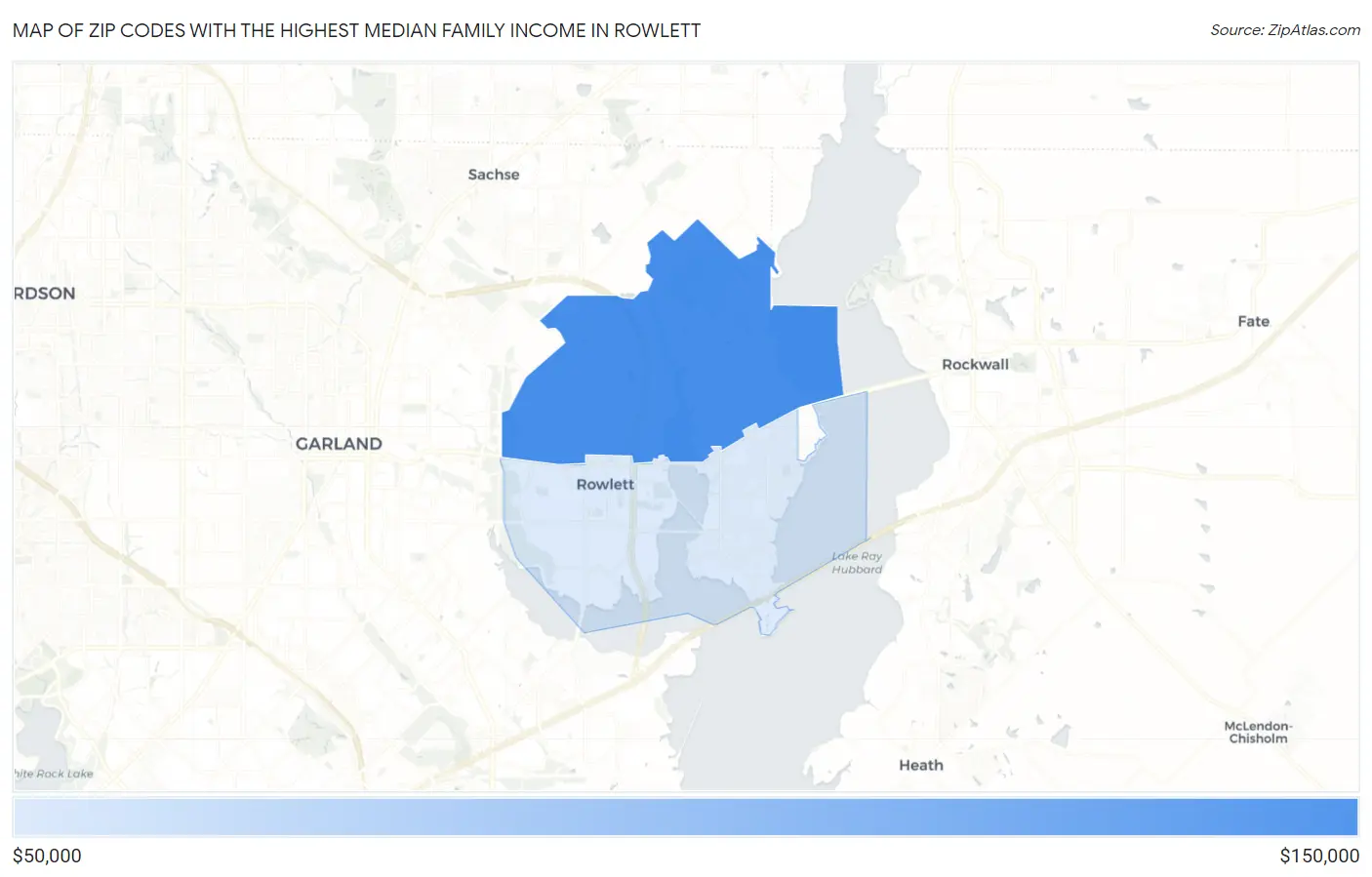 Zip Codes with the Highest Median Family Income in Rowlett Map