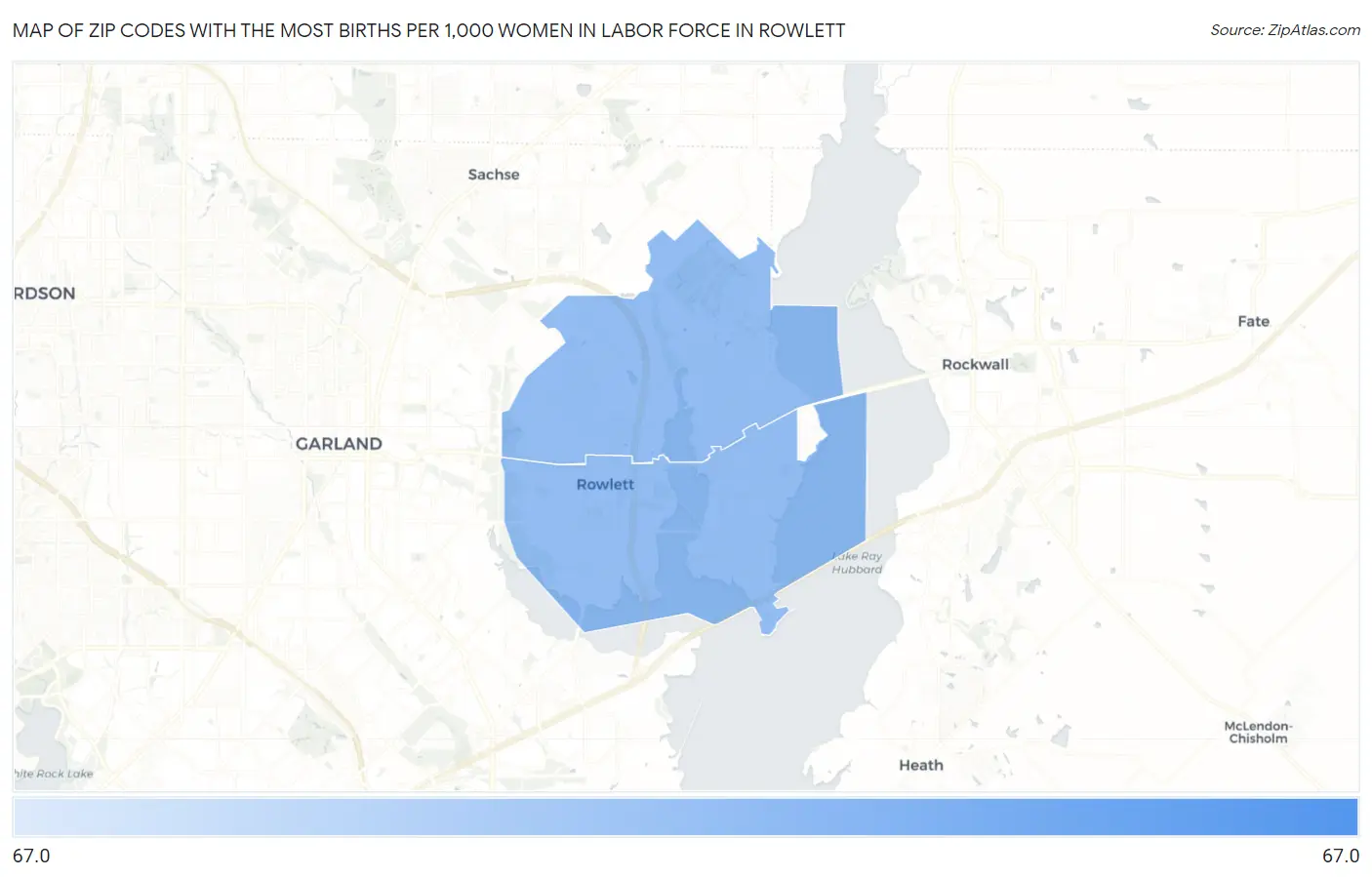 Zip Codes with the Most Births per 1,000 Women in Labor Force in Rowlett Map