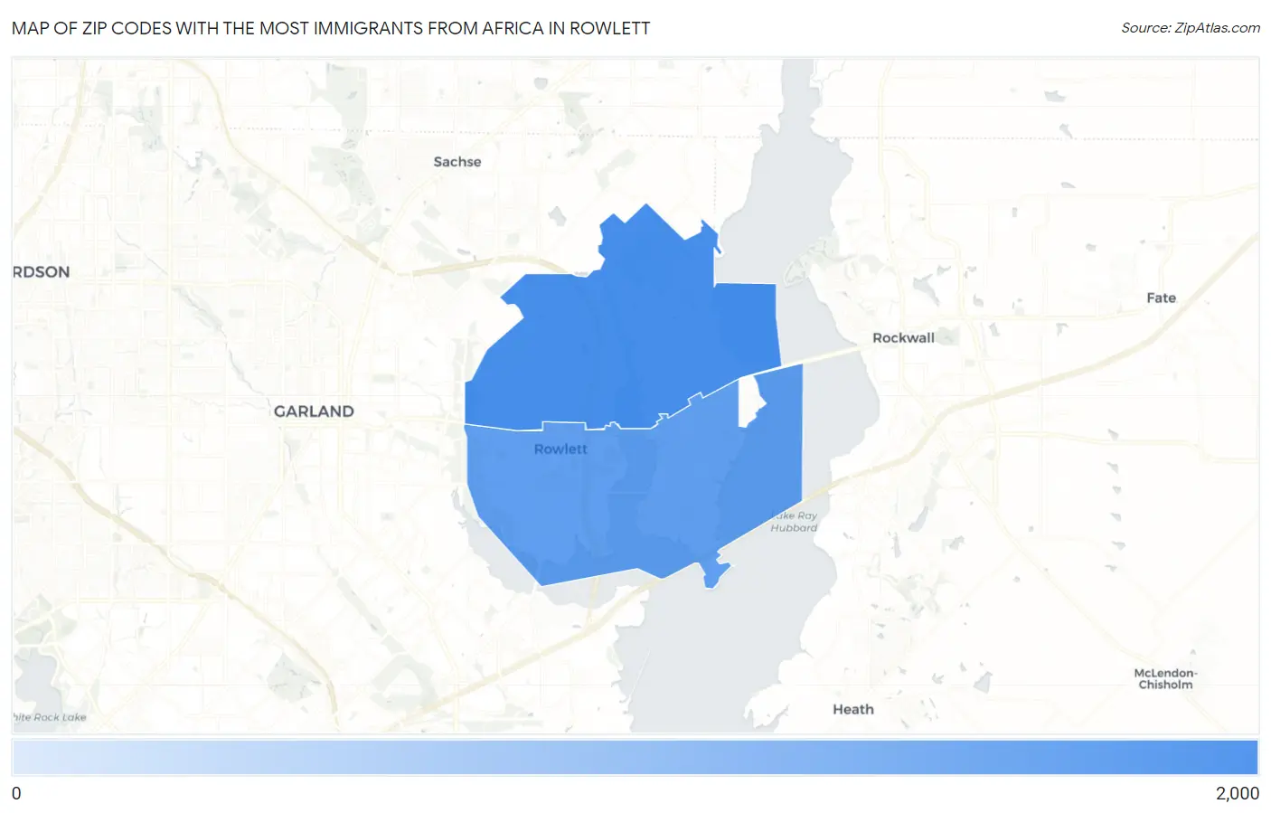 Zip Codes with the Most Immigrants from Africa in Rowlett Map
