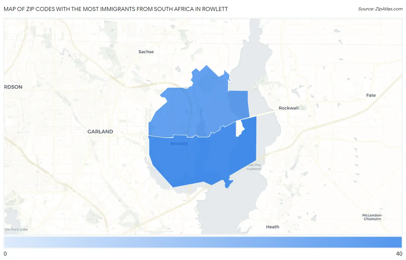 Zip Codes with the Most Immigrants from South Africa in Rowlett Map