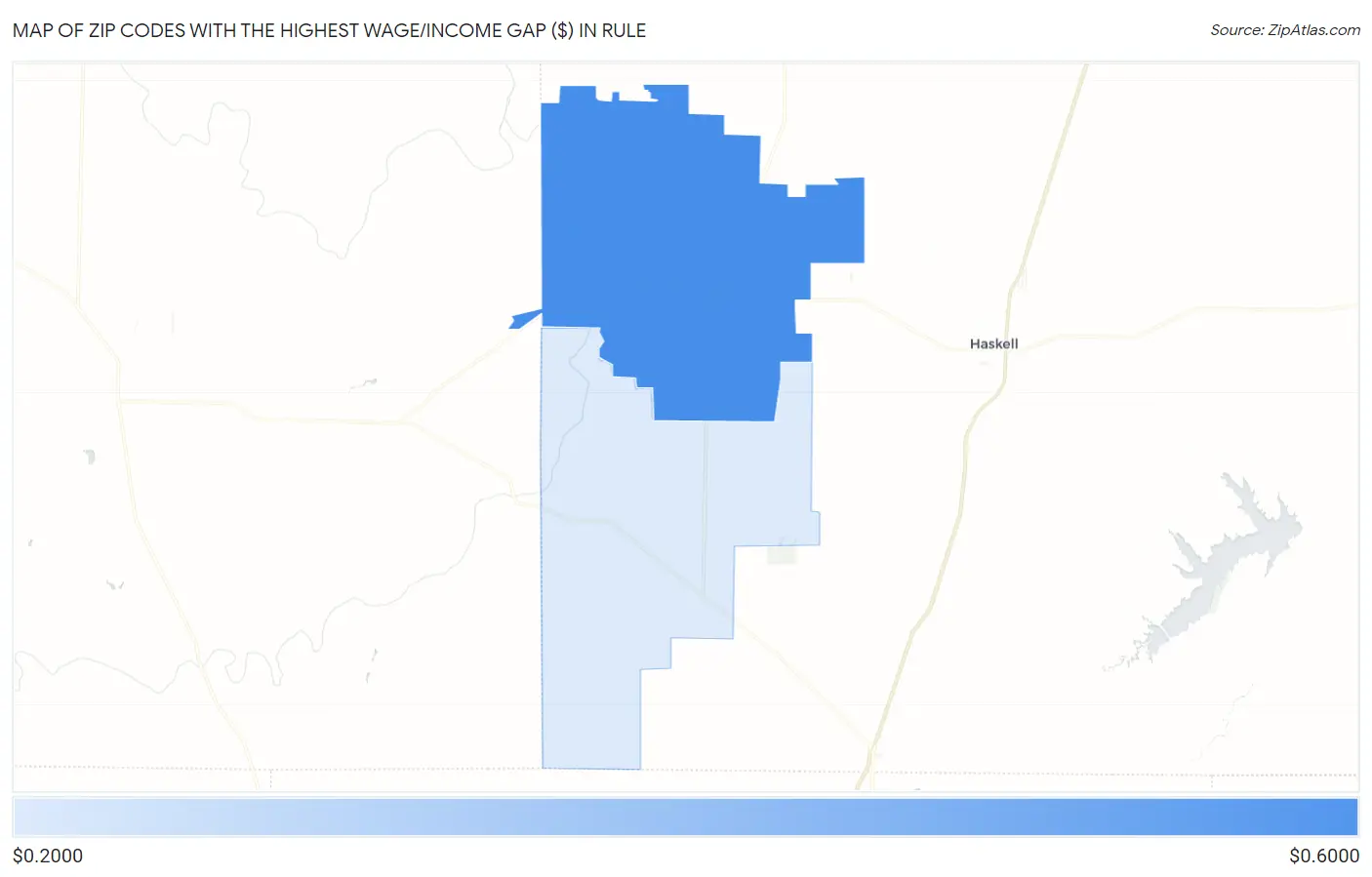 Zip Codes with the Highest Wage/Income Gap ($) in Rule Map