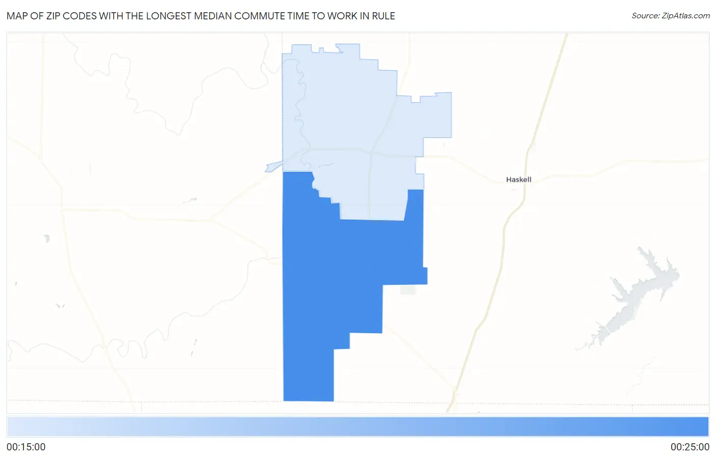 Zip Codes with the Longest Median Commute Time to Work in Rule Map