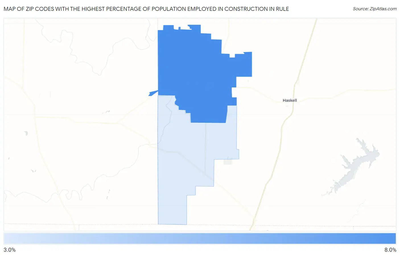 Zip Codes with the Highest Percentage of Population Employed in Construction in Rule Map