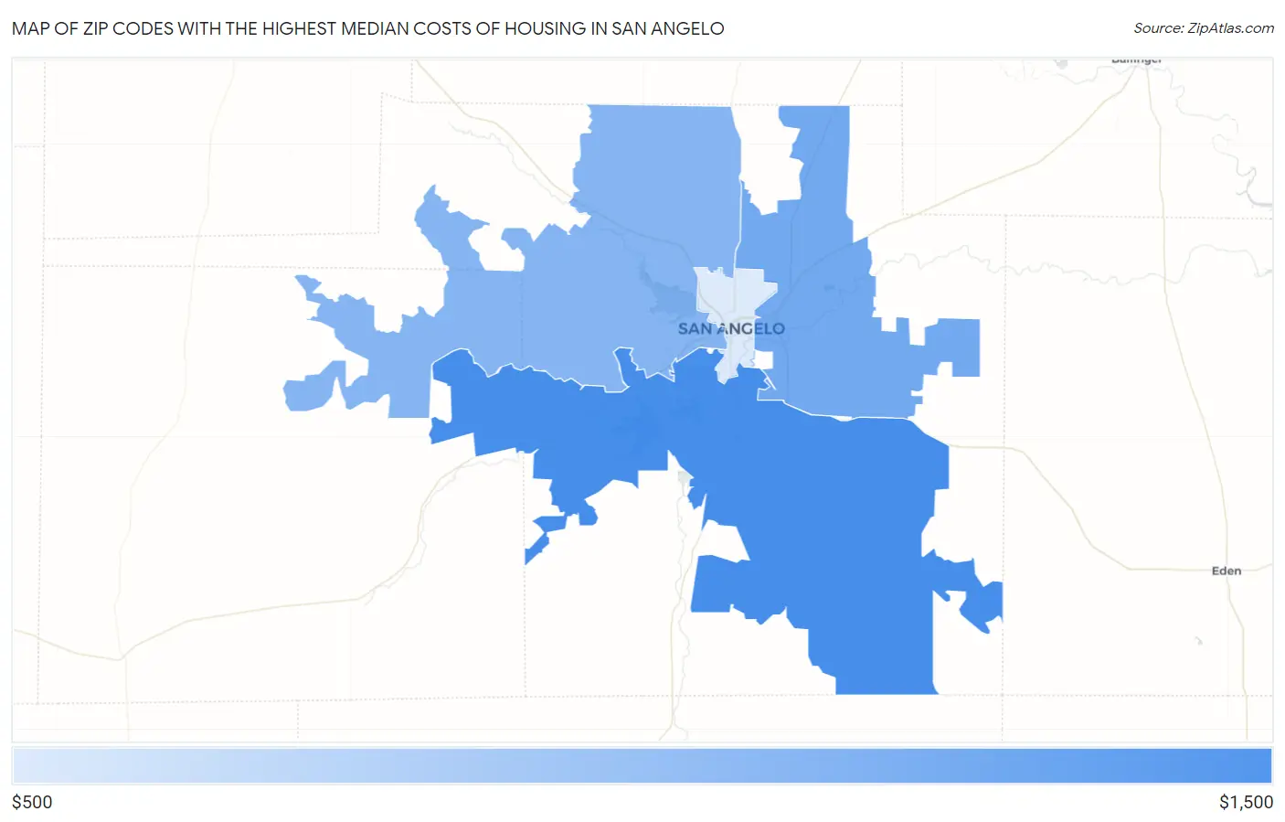 Zip Codes with the Highest Median Costs of Housing in San Angelo Map