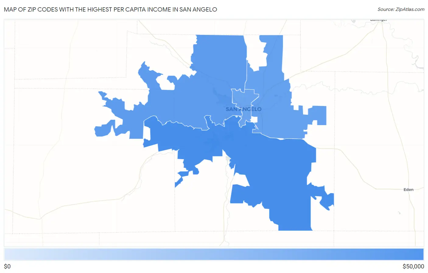 Zip Codes with the Highest Per Capita Income in San Angelo Map